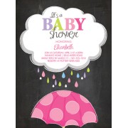 Baby Shower Invitations, Chalk Board Umbrella Pink, Paper So Pretty